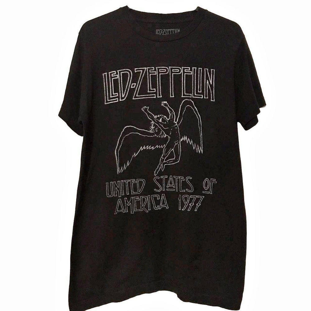 Official Led Zeppelin Merch Black T-Shirt Tour Angel USA 1977 Men's Small